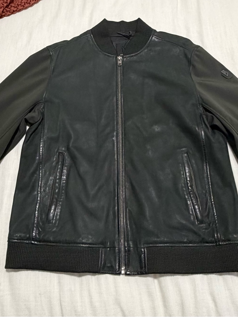 Men's Black Leather Bomber Jacket - Mauritius